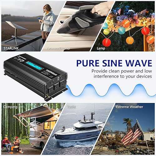 1000 Watt Pure Sine Wave Power Inverter ETL UL458 12V DC to 110V 120V AC 1000W for Home RV Truck Off-Grid Solar Compatible with Lithium Battery with LCD Display [3 Years Warranty] by VOLTWORKS - Image 3