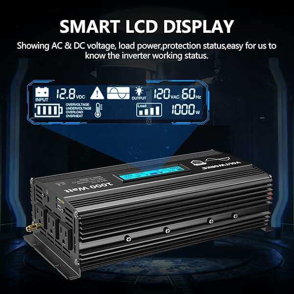 1000 Watt Pure Sine Wave Power Inverter ETL UL458 12V DC to 110V 120V AC 1000W for Home RV Truck Off-Grid Solar Compatible with Lithium Battery with LCD Display [3 Years Warranty] by VOLTWORKS - Image 4