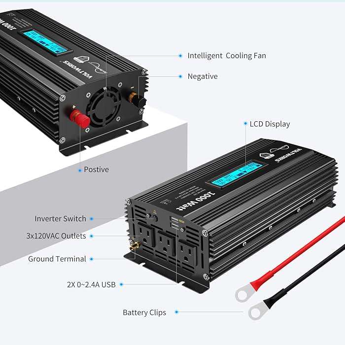 1000 Watt Pure Sine Wave Power Inverter ETL UL458 12V DC to 110V 120V AC 1000W for Home RV Truck Off-Grid Solar Compatible with Lithium Battery with LCD Display [3 Years Warranty] by VOLTWORKS - Image 6