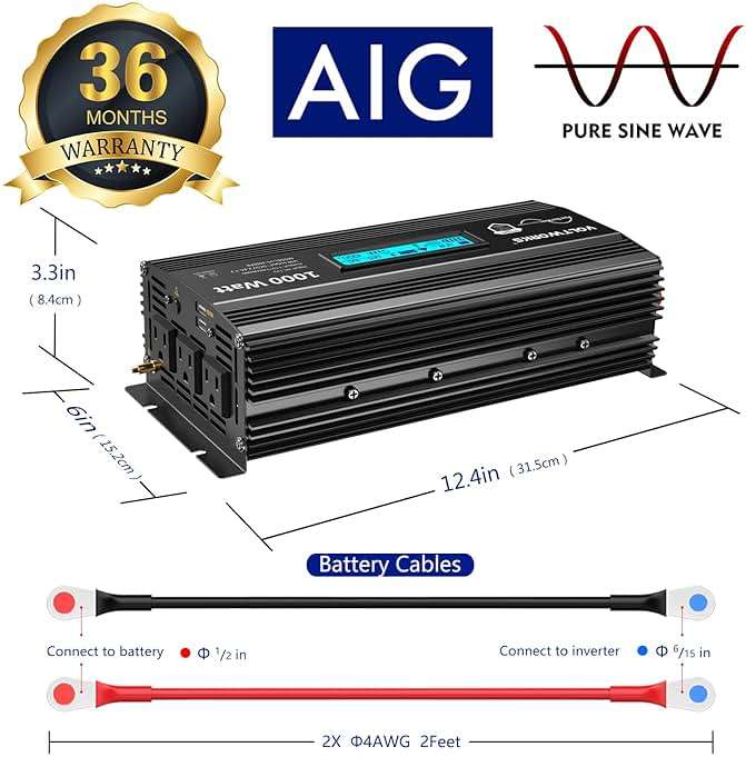 1000 Watt Pure Sine Wave Power Inverter ETL UL458 12V DC to 110V 120V AC 1000W for Home RV Truck Off-Grid Solar Compatible with Lithium Battery with LCD Display [3 Years Warranty] by VOLTWORKS - Image 7