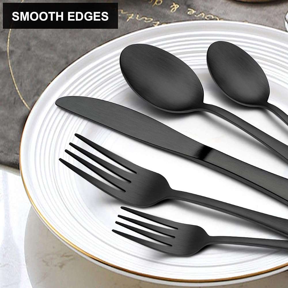 LIANYU 20 Piece Matte Black Silverware Set, Stainless Steel Black Flatware Cutlery Set for 4, Fancy Kitchen Utensil Tableware for Home Restaurant Party, Satin Finish, Dishwasher Safe - Image 5