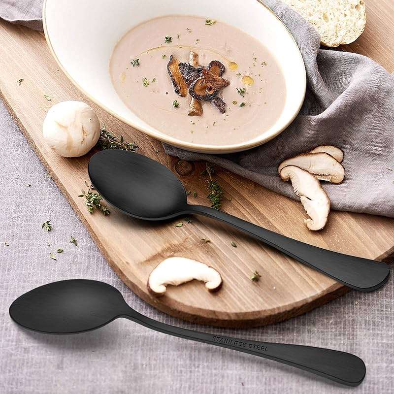LIANYU 20 Piece Matte Black Silverware Set, Stainless Steel Black Flatware Cutlery Set for 4, Fancy Kitchen Utensil Tableware for Home Restaurant Party, Satin Finish, Dishwasher Safe - Image 6