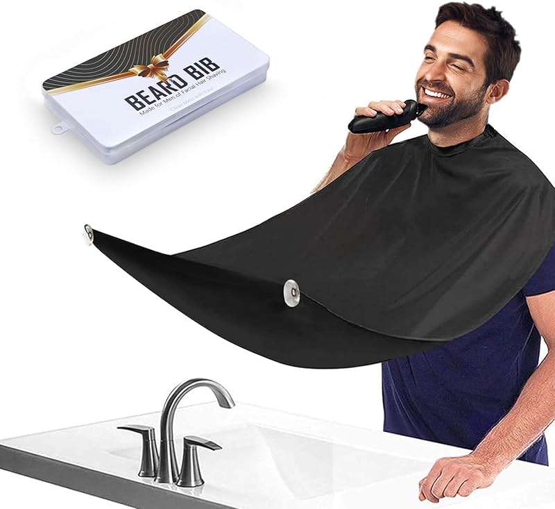 Beard Bib Apron for Men, Father's Day Gift Beard Trimming Catcher Bib for Shaving & Hair Clippings, Waterproof Non-Stick Hair Catcher Grooming Cloth with 2 Suction Cups - Image 1