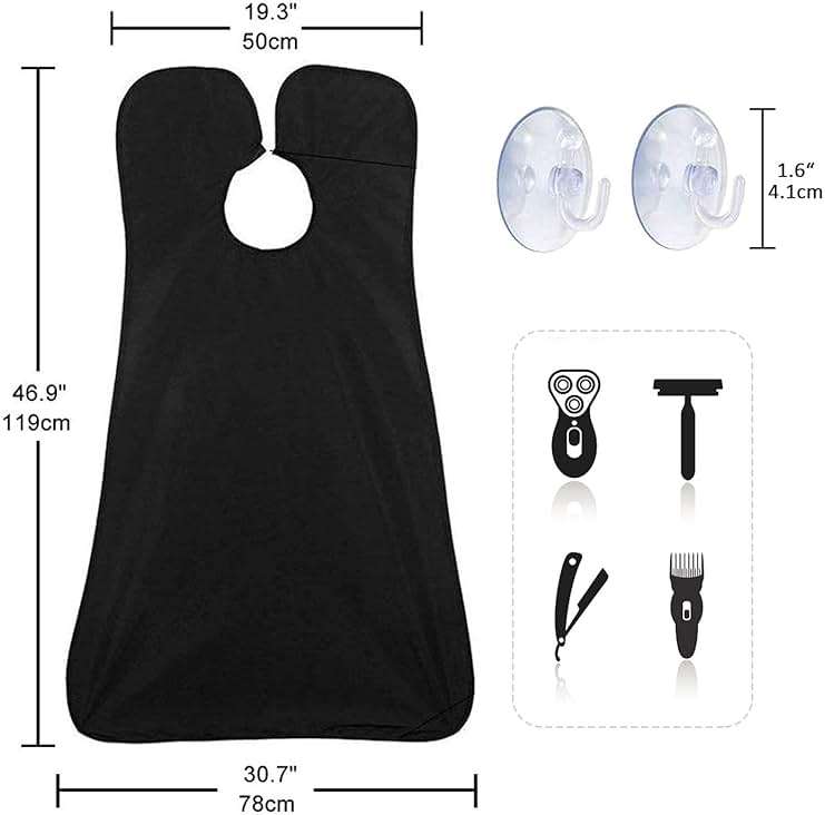 Beard Bib Apron for Men, Father's Day Gift Beard Trimming Catcher Bib for Shaving & Hair Clippings, Waterproof Non-Stick Hair Catcher Grooming Cloth with 2 Suction Cups - Image 2
