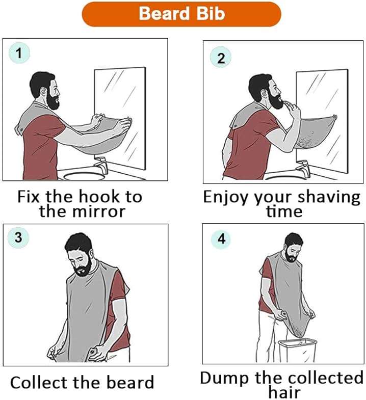 Beard Bib Apron for Men, Father's Day Gift Beard Trimming Catcher Bib for Shaving & Hair Clippings, Waterproof Non-Stick Hair Catcher Grooming Cloth with 2 Suction Cups - Image 4