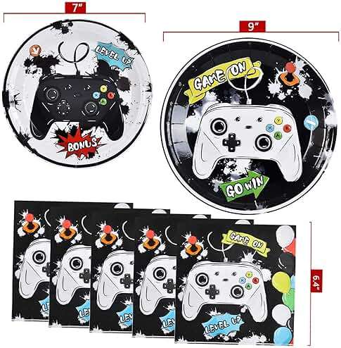 WERNNSAI Gamer Birthday Party Decorations - 48 PCS Birthday Plates and Napkins Black Boy Party Decorations Video Game Plates and Napkins for Boys Game Lovers Parties Supplies - Image 3