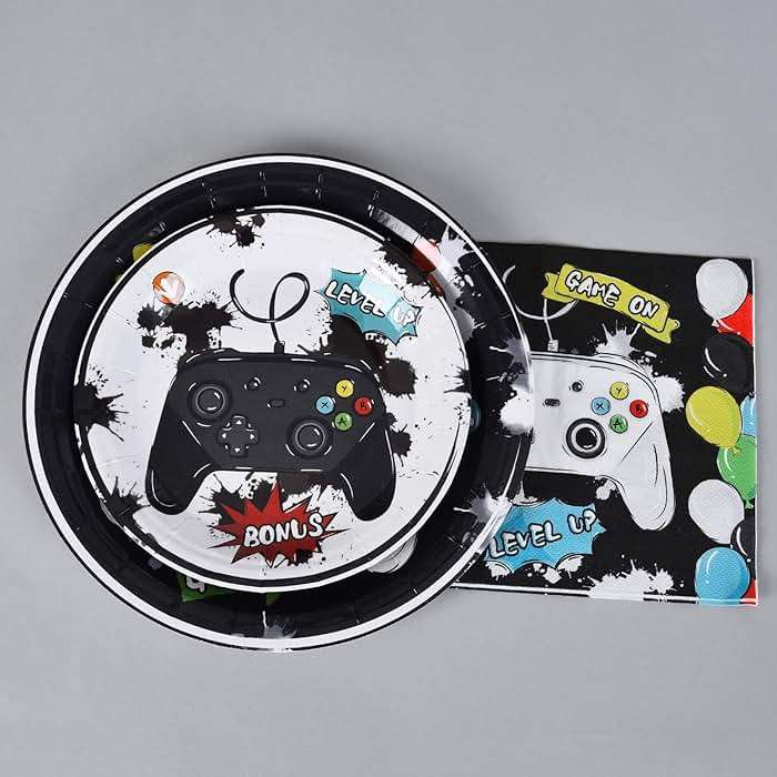 WERNNSAI Gamer Birthday Party Decorations - 48 PCS Birthday Plates and Napkins Black Boy Party Decorations Video Game Plates and Napkins for Boys Game Lovers Parties Supplies - Image 4
