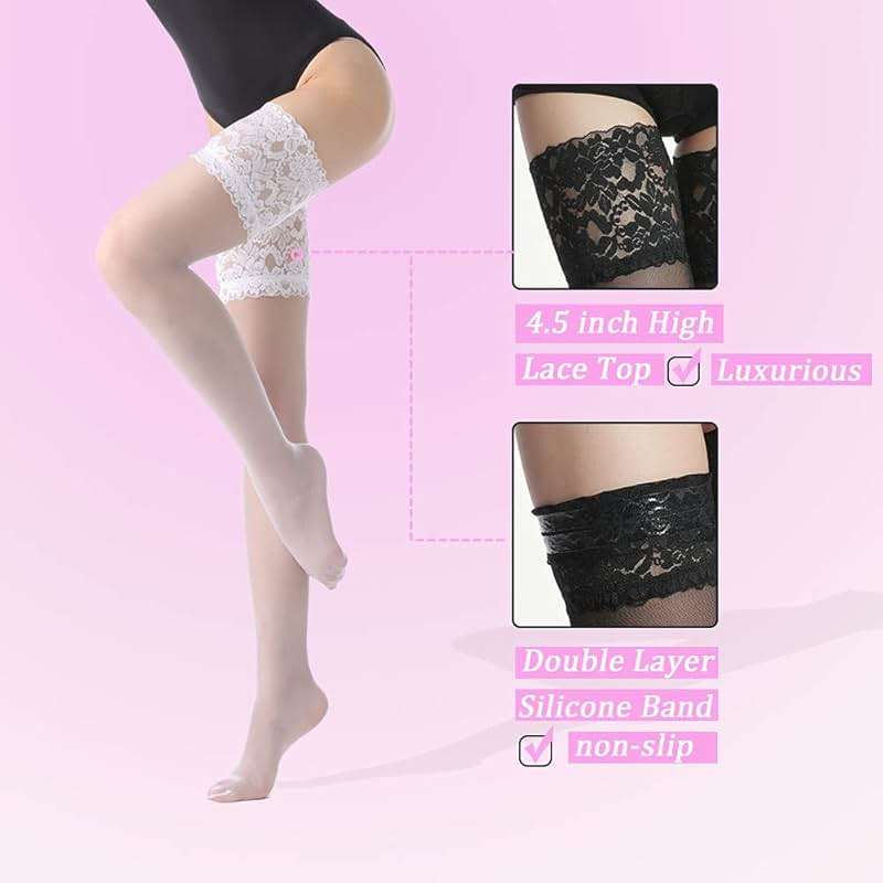G&Y Thigh High Stockings with Silicone - 15D Sheer Lace Top Nylon Stay Up Pantyhose for Women - Image 4