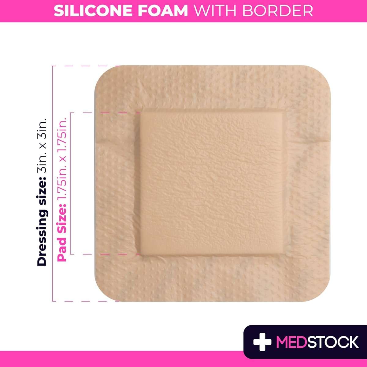 MEDSTOCK Silicone Foam Dressing with Border, 3"x3" (Pack of 10), Wound Care, Super Absorbent, Atraumatic Removal, Five Layers, Waterproof, Seals Wound Edges, No Adhesion Loss - Image 3