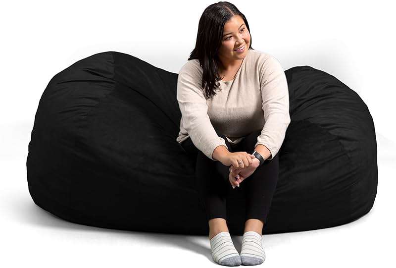 Big Joe Fuf 7Ft Giant Foam Bean Bag Chair, Oversized Couch with Removable Cover for Kids, Teens, Adults, Jet Black Plush, Soft Polyester, 7 Foot - Image 1