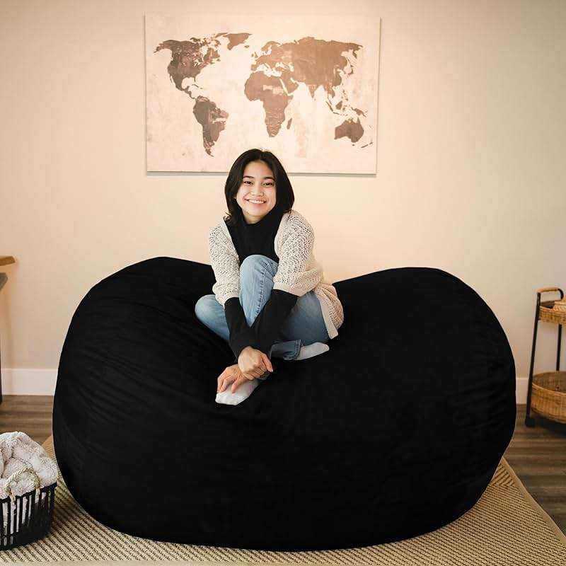 Big Joe Fuf 7Ft Giant Foam Bean Bag Chair, Oversized Couch with Removable Cover for Kids, Teens, Adults, Jet Black Plush, Soft Polyester, 7 Foot - Image 2
