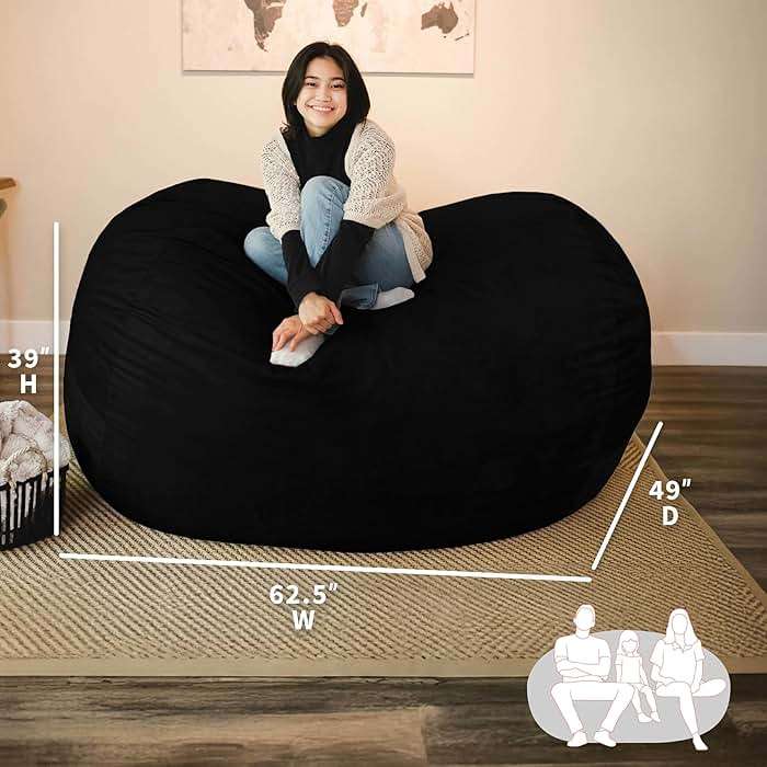 Big Joe Fuf 7Ft Giant Foam Bean Bag Chair, Oversized Couch with Removable Cover for Kids, Teens, Adults, Jet Black Plush, Soft Polyester, 7 Foot - Image 3
