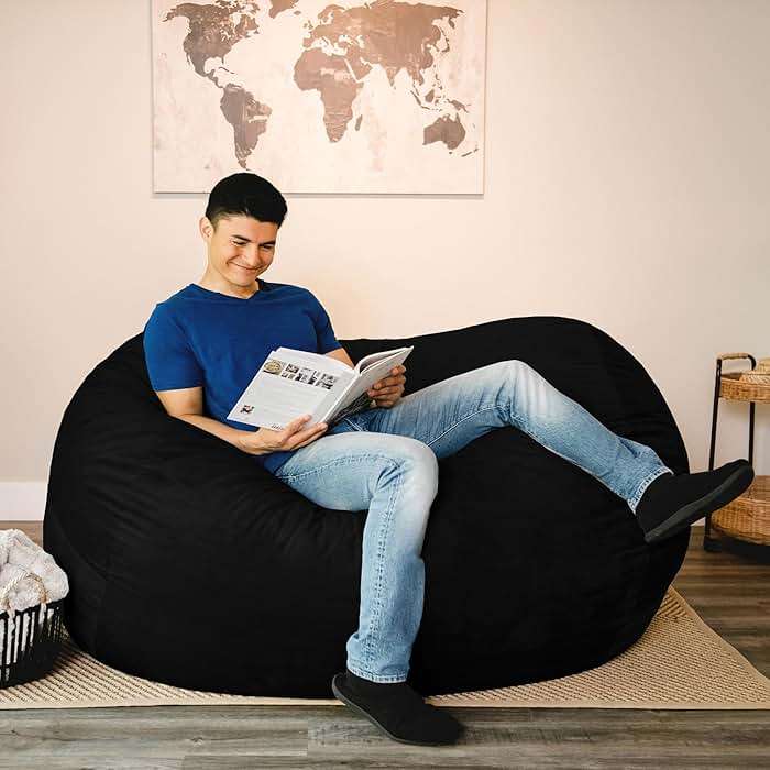Big Joe Fuf 7Ft Giant Foam Bean Bag Chair, Oversized Couch with Removable Cover for Kids, Teens, Adults, Jet Black Plush, Soft Polyester, 7 Foot - Image 4
