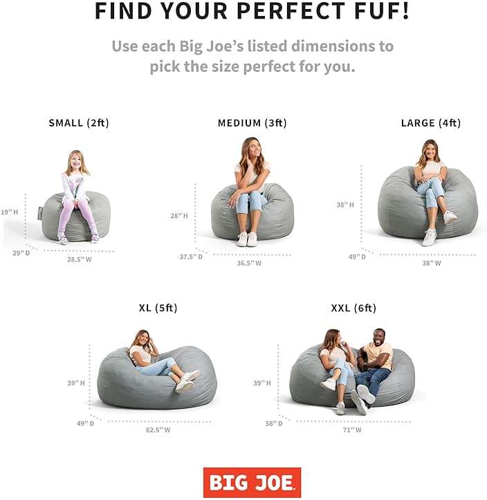 Big Joe Fuf 7Ft Giant Foam Bean Bag Chair, Oversized Couch with Removable Cover for Kids, Teens, Adults, Jet Black Plush, Soft Polyester, 7 Foot - Image 8