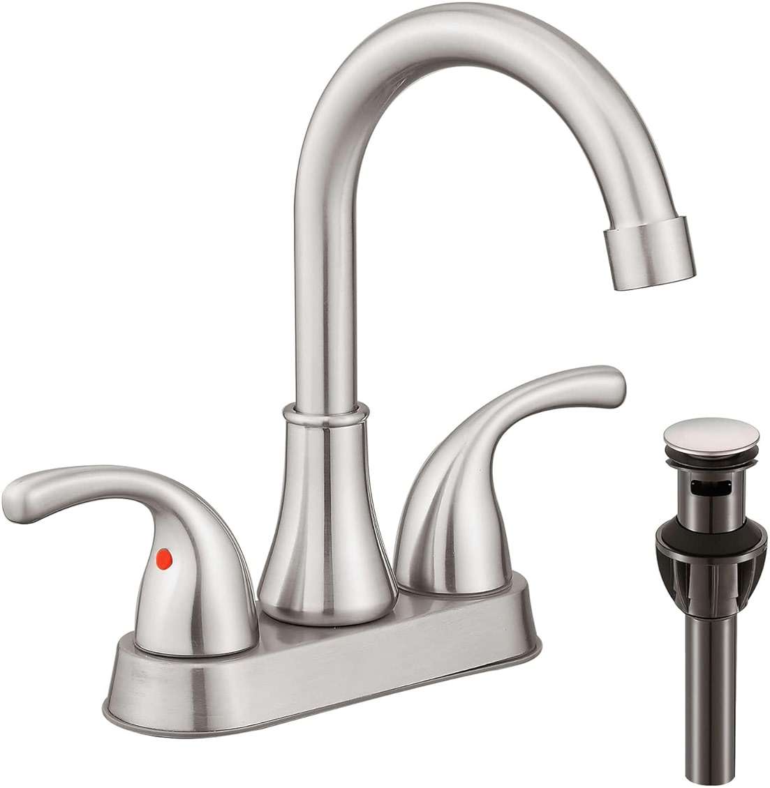Bathroom Sink Faucet FRANSITON 4 Inch Faucet 2 Handle Bathroom Sink Faucets Lead-Free Brushed Nickel Bath Sink Faucets with Pop-up Drain Stopper and Supply Hoses - Image 1