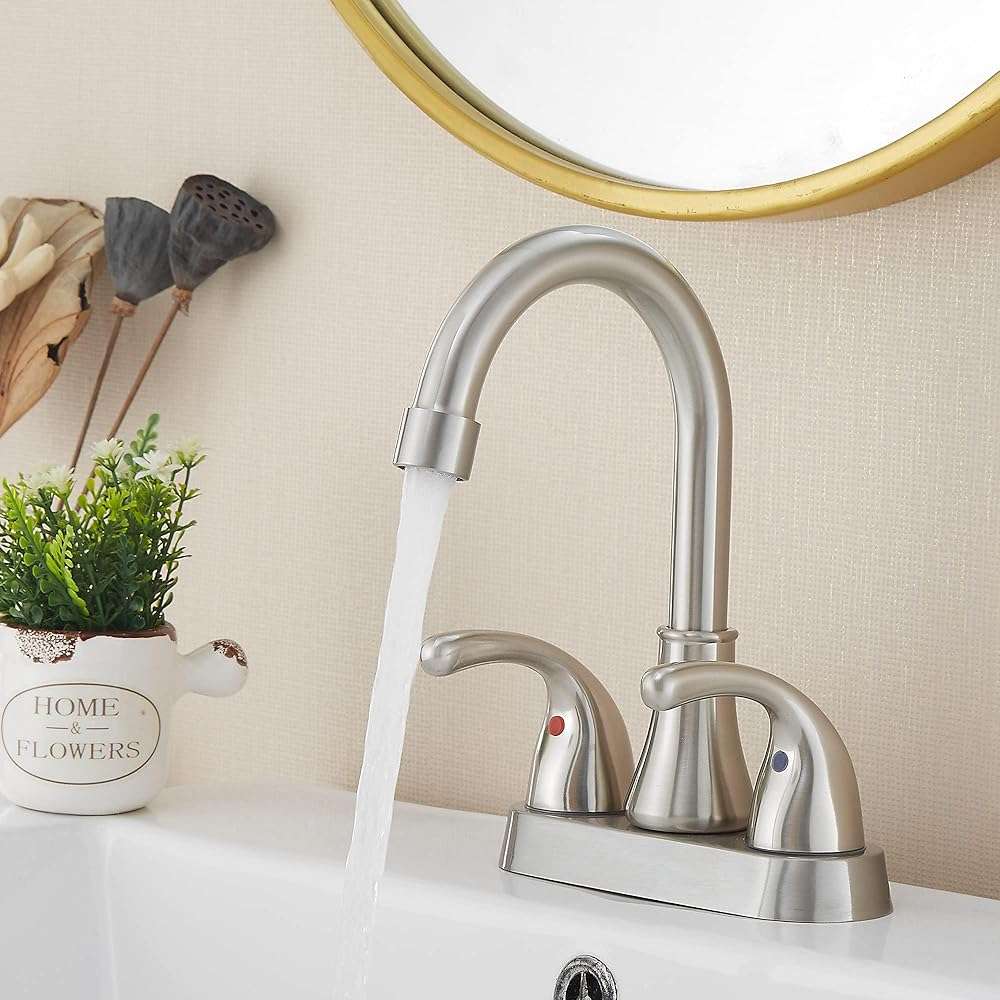 Bathroom Sink Faucet FRANSITON 4 Inch Faucet 2 Handle Bathroom Sink Faucets Lead-Free Brushed Nickel Bath Sink Faucets with Pop-up Drain Stopper and Supply Hoses - Image 6