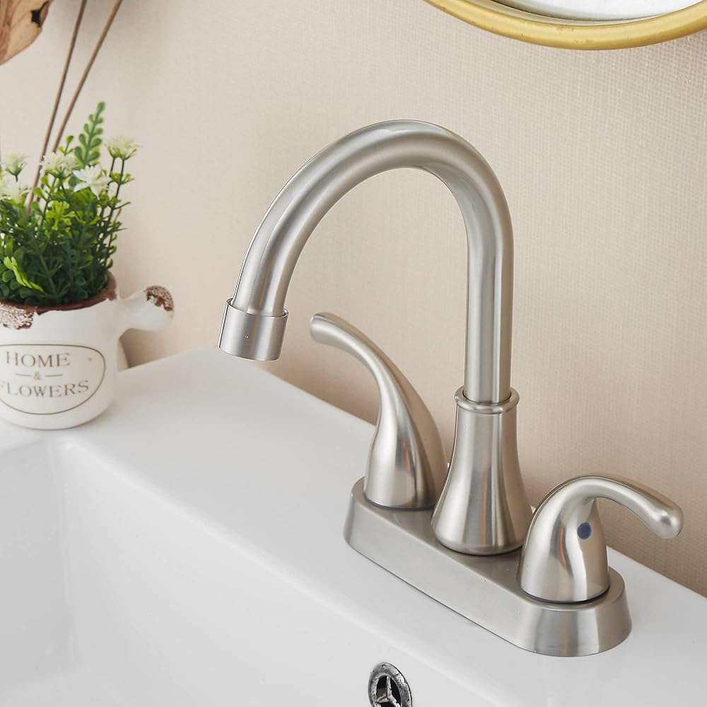 Bathroom Sink Faucet FRANSITON 4 Inch Faucet 2 Handle Bathroom Sink Faucets Lead-Free Brushed Nickel Bath Sink Faucets with Pop-up Drain Stopper and Supply Hoses - Image 7