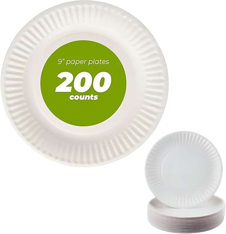 Concession Essentials 9 Inch Paper Plate Uncoated Plates White, 200ct - Image 1