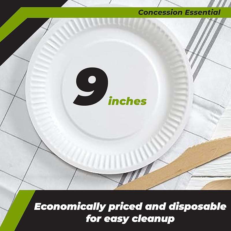 Concession Essentials 9 Inch Paper Plate Uncoated Plates White, 200ct - Image 2