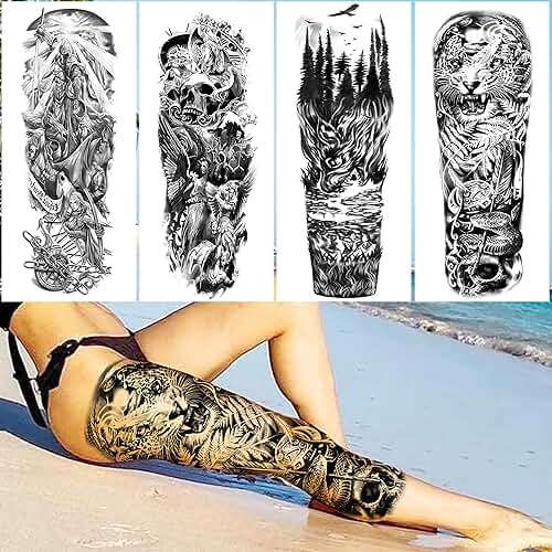 VANTATY 20 Sheets Extra Large Full Arm Temporary Tattoos For Men Adults, Tiger Snake Leopard Lion King Temporary Tattoos Sleeve For Women, Temp Waterproof Fake Tattoo Stickers For Kids Warrior Tatoos - Image 4