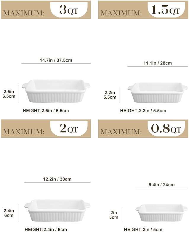 MALACASA Casserole Dishes for Oven, Porcelain Baking Dishes, Ceramic Bakeware Sets of 4, Rectangular Lasagna Pans Deep with Handles for Baking Cake Kitchen, White (9.4"/11.1"/12.2"/14.7"), Series - Image 3