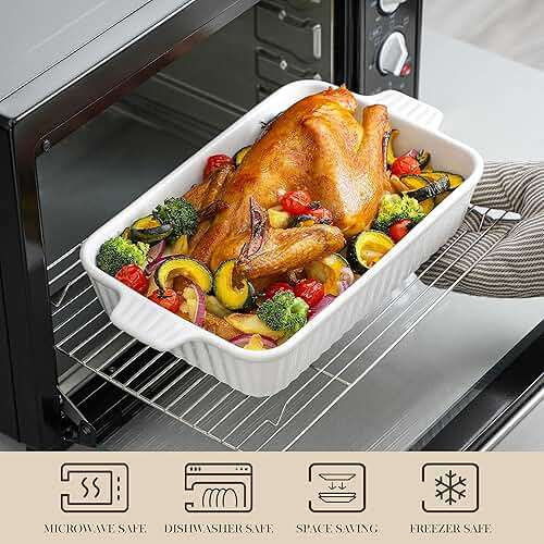 MALACASA Casserole Dishes for Oven, Porcelain Baking Dishes, Ceramic Bakeware Sets of 4, Rectangular Lasagna Pans Deep with Handles for Baking Cake Kitchen, White (9.4"/11.1"/12.2"/14.7"), Series - Image 5