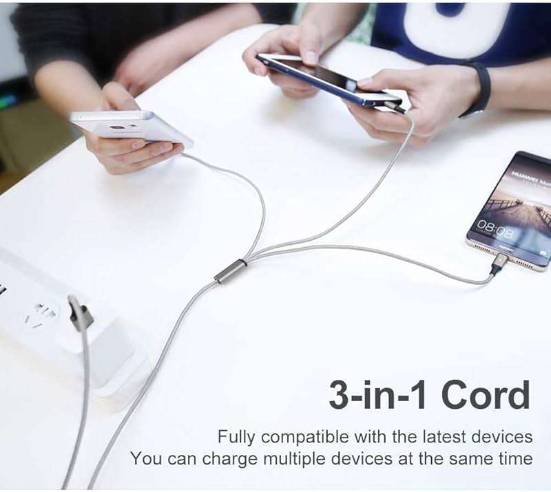 Multi USB Charging Cable 3A, 3 in 1 Fast Charger Cord Connector with Dual Phone/Type C/Micro USB Port Adapter, Compatible with Tablets iPhone 14 13 12 Pro 8 7 Samsung Galaxy (4FT/2Pack Charging Only) - Image 6