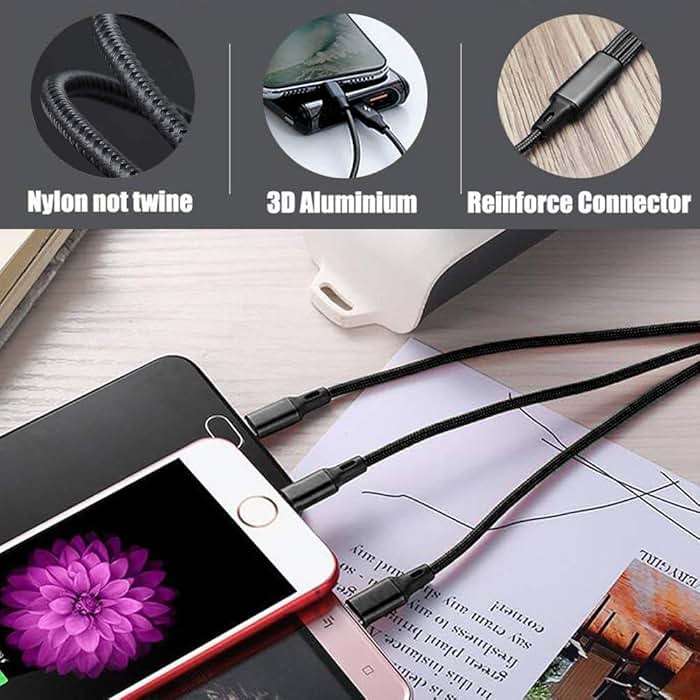 Multi USB Charging Cable 3A, 3 in 1 Fast Charger Cord Connector with Dual Phone/Type C/Micro USB Port Adapter, Compatible with Tablets iPhone 14 13 12 Pro 8 7 Samsung Galaxy (4FT/2Pack Charging Only) - Image 7
