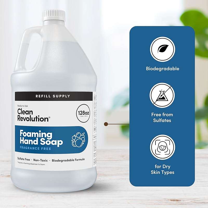 Clean Revolution Foaming Hand Soap Refill Supply, Gentle, Moisturizing & Eco-Friendly, Ready to Use Formula, Gluten Free, Unscented, Fragrance Free, 128 Fl Oz - Image 4