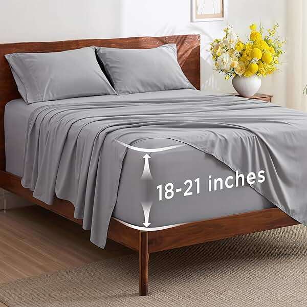 Bedsure Deep Pocket Queen Sheets Set - Fits Mattresses Up to 21 Inches Thick - 4 Piece GentleSoft Bed Sheets, Moisture Wicking, Soft & Cooling Bedsheet & Pillowcases, Easy & Secure Fit, Light Grey - Image 1