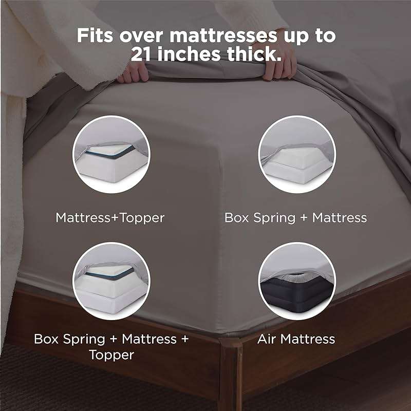 Bedsure Deep Pocket Queen Sheets Set - Fits Mattresses Up to 21 Inches Thick - 4 Piece GentleSoft Bed Sheets, Moisture Wicking, Soft & Cooling Bedsheet & Pillowcases, Easy & Secure Fit, Light Grey - Image 2