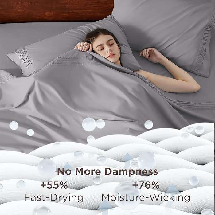 Bedsure Deep Pocket Queen Sheets Set - Fits Mattresses Up to 21 Inches Thick - 4 Piece GentleSoft Bed Sheets, Moisture Wicking, Soft & Cooling Bedsheet & Pillowcases, Easy & Secure Fit, Light Grey - Image 3