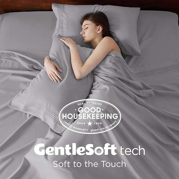 Bedsure Deep Pocket Queen Sheets Set - Fits Mattresses Up to 21 Inches Thick - 4 Piece GentleSoft Bed Sheets, Moisture Wicking, Soft & Cooling Bedsheet & Pillowcases, Easy & Secure Fit, Light Grey - Image 5