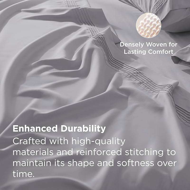 Bedsure Deep Pocket Queen Sheets Set - Fits Mattresses Up to 21 Inches Thick - 4 Piece GentleSoft Bed Sheets, Moisture Wicking, Soft & Cooling Bedsheet & Pillowcases, Easy & Secure Fit, Light Grey - Image 6