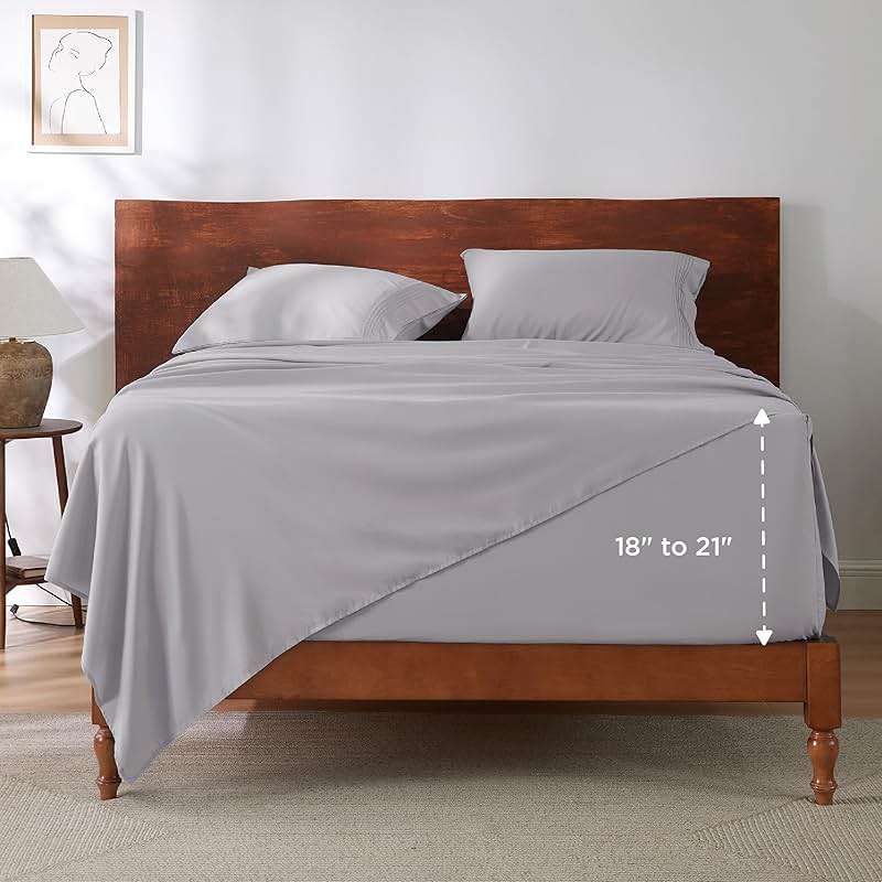 Bedsure Deep Pocket Queen Sheets Set - Fits Mattresses Up to 21 Inches Thick - 4 Piece GentleSoft Bed Sheets, Moisture Wicking, Soft & Cooling Bedsheet & Pillowcases, Easy & Secure Fit, Light Grey - Image 8