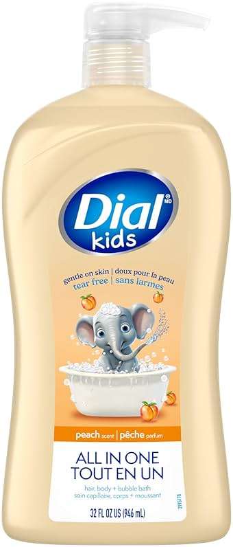 Dial Kids All-in-1 Body + Hair + Bubble Bath, Peach Scent, 32 Fl Oz, Hypoallergenic Body Wash & Shampoo, No Tears Formula for Kids 2+ Years, No Parabens & Silicones - Image 1
