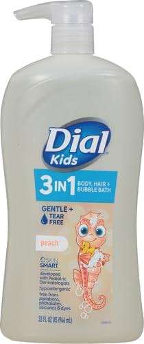 Dial Kids All-in-1 Body + Hair + Bubble Bath, Peach Scent, 32 Fl Oz, Hypoallergenic Body Wash & Shampoo, No Tears Formula for Kids 2+ Years, No Parabens & Silicones - Image 2