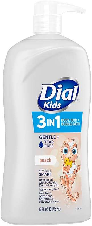 Dial Kids All-in-1 Body + Hair + Bubble Bath, Peach Scent, 32 Fl Oz, Hypoallergenic Body Wash & Shampoo, No Tears Formula for Kids 2+ Years, No Parabens & Silicones - Image 12