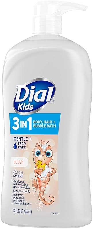 Dial Kids All-in-1 Body + Hair + Bubble Bath, Peach Scent, 32 Fl Oz, Hypoallergenic Body Wash & Shampoo, No Tears Formula for Kids 2+ Years, No Parabens & Silicones - Image 13