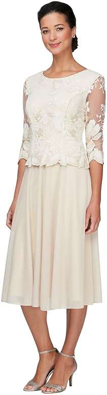 Alex Evenings Women's Tea Length Embroidered Bodice Mother of The Bride Gown, Wedding Guest Dress (Petite and Regular Sizes) - Image 1