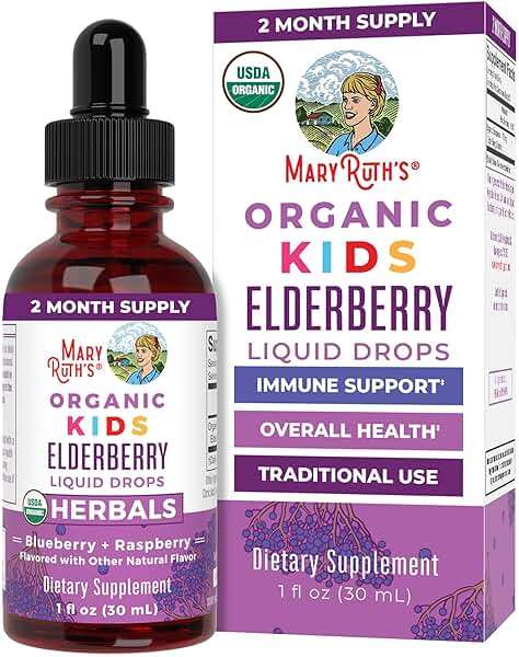 MARYRUTH'S USDA Organic Elderberry Liquid Drops for Kids | Vegan Elderberry Extract Organic Glycerin | Immune Support Supplement | Overall Health | Formulated for Ages 4-13 | 1oz - Image 1