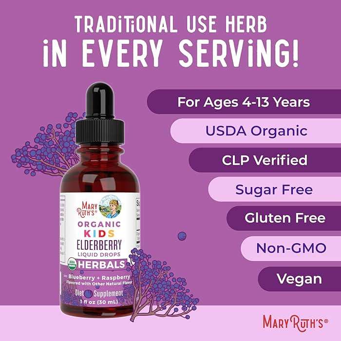 MARYRUTH'S USDA Organic Elderberry Liquid Drops for Kids | Vegan Elderberry Extract Organic Glycerin | Immune Support Supplement | Overall Health | Formulated for Ages 4-13 | 1oz - Image 7