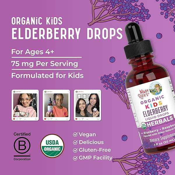 MARYRUTH'S USDA Organic Elderberry Liquid Drops for Kids | Vegan Elderberry Extract Organic Glycerin | Immune Support Supplement | Overall Health | Formulated for Ages 4-13 | 1oz - Image 8
