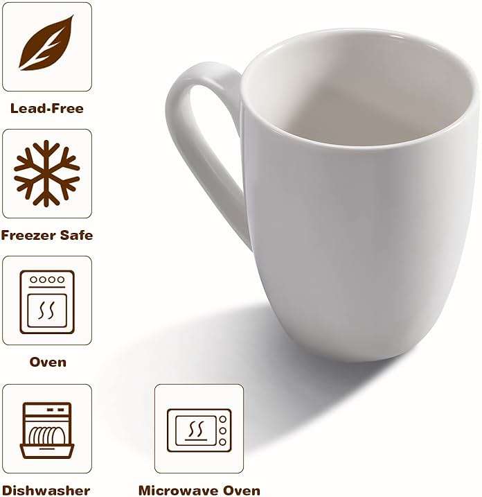 Urbanstrive 16 oz Large Coffee Mug with Handle Tea Cup Novelty Coffee Cup Idea Gift for Men Women Office Work, White (White) - Image 3