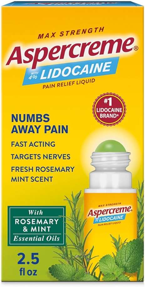 Aspercreme Essential Oils Lidocaine Pain Relief with No-Mess Roll-On Applicator, Max-Strength Lidocaine Numbs Away Nerve Pain, Moisturizing Aloe Hydrates Skin, Rosemary & Mint, 2.5 Oz. - Image 1
