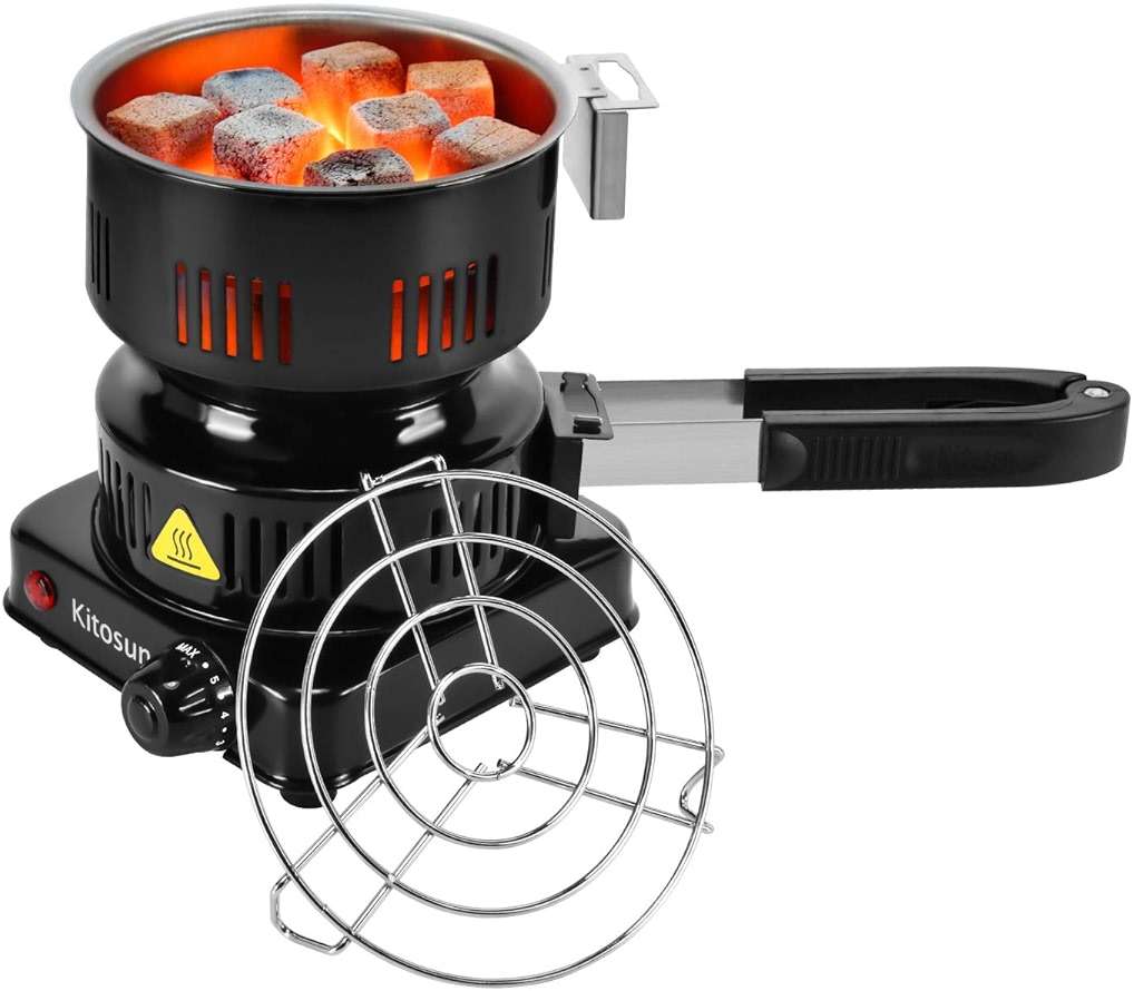 Electric Stove Coconut Charcoal Starter - ETL Approved Hot Plate Durable Faster Coal Burner 120V~600W with Detachable Handle Stainless Steel Grill & Rack Smart Heat Control Long Cable for BBQ Kitchen - Image 1