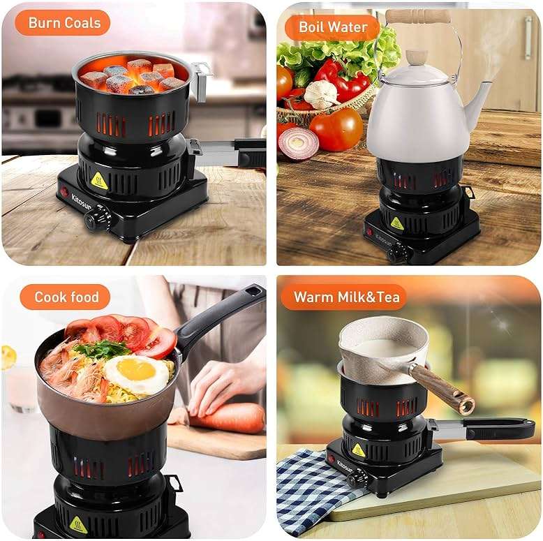 Electric Stove Coconut Charcoal Starter - ETL Approved Hot Plate Durable Faster Coal Burner 120V~600W with Detachable Handle Stainless Steel Grill & Rack Smart Heat Control Long Cable for BBQ Kitchen - Image 6