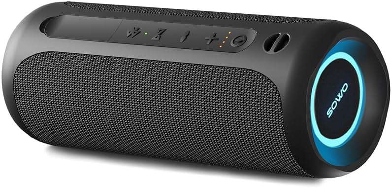 Wireless Portable Speaker,IPX7 Waterproof Bluetooth Speaker, 25W Loud Stereo Sound, Bassboom Technology, TWS Pairing, Built-in Mic, 16H Playtime with Lights for Home Outdoor - Black | 25W Stereo Sound, Bassboom Technology, TWS Pairing, Built-in Mic, 16H Playtime with Lights for Home Outdoor - Black - Image 1