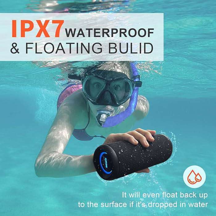 Wireless Portable Speaker,IPX7 Waterproof Bluetooth Speaker, 25W Loud Stereo Sound, Bassboom Technology, TWS Pairing, Built-in Mic, 16H Playtime with Lights for Home Outdoor - Black | 25W Stereo Sound, Bassboom Technology, TWS Pairing, Built-in Mic, 16H Playtime with Lights for Home Outdoor - Black - Image 3