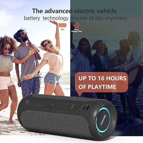 Wireless Portable Speaker,IPX7 Waterproof Bluetooth Speaker, 25W Loud Stereo Sound, Bassboom Technology, TWS Pairing, Built-in Mic, 16H Playtime with Lights for Home Outdoor - Black | 25W Stereo Sound, Bassboom Technology, TWS Pairing, Built-in Mic, 16H Playtime with Lights for Home Outdoor - Black - Image 4